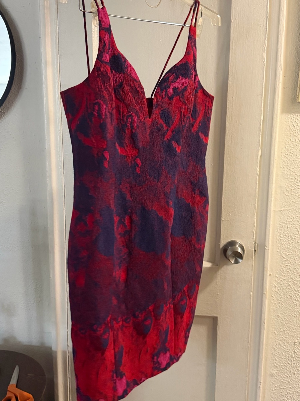 Red and Deep Purple Patterned Slip Dress
